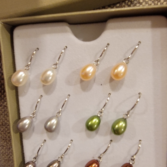 Honora Pearl Earring Set - White, Cream, Silver, Green - Picture 2 of 2